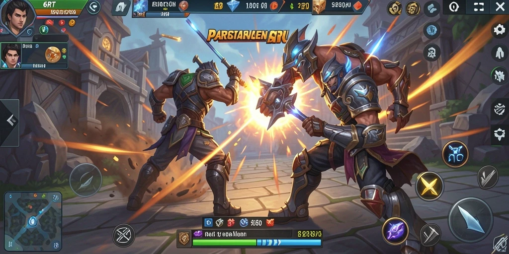 Screenshot gameplay seru dari 6RT di arena MOBA.