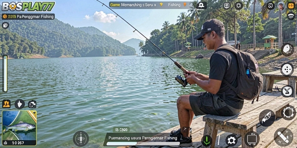 Gameplay <strong>BOSPLAY77</strong> yang menampilkan petualangan memancing yang seru.
