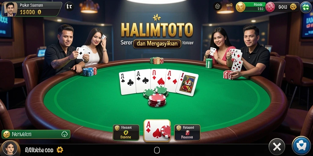 Tampilan seru gameplay poker di HALIMTOTO yang mengasyikkan.