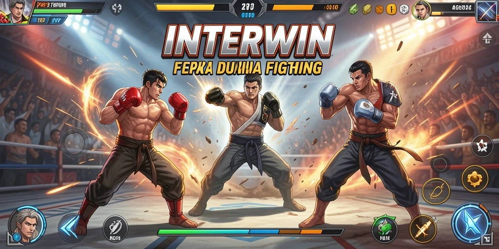 Screenshot INTERWIN menampilkan pertarungan intens dengan karakter yang beraksi.