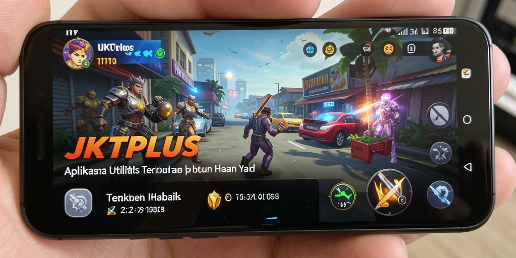 Tampilan utama aplikasi JKTPLUS dengan fitur-fitur utilitas yang lengkap.