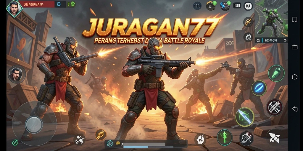 Tampilan seru pertarungan dalam JURAGAN77 Battle Royale.