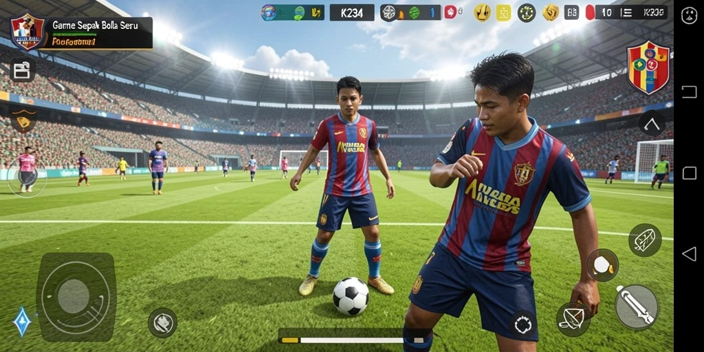 Tampilan gameplay K234 dengan aksi sepak bola yang seru.