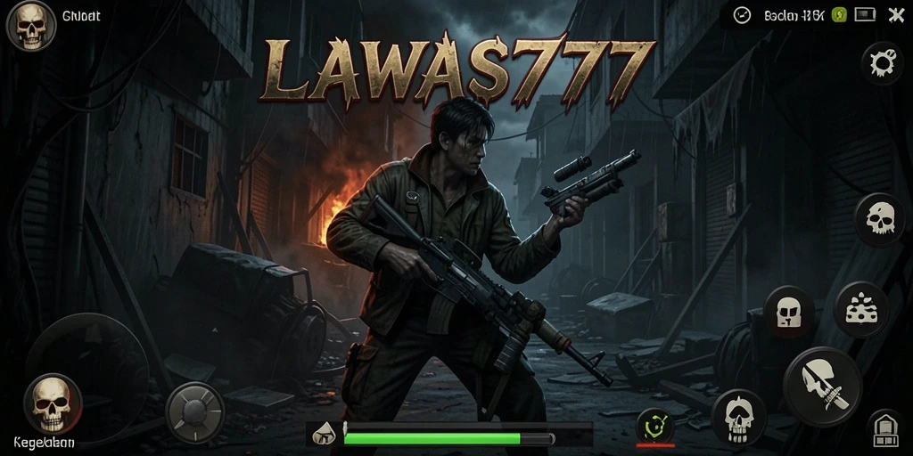 Tampilan gameplay menakutkan LAWAS777 yang penuh kegelapan.