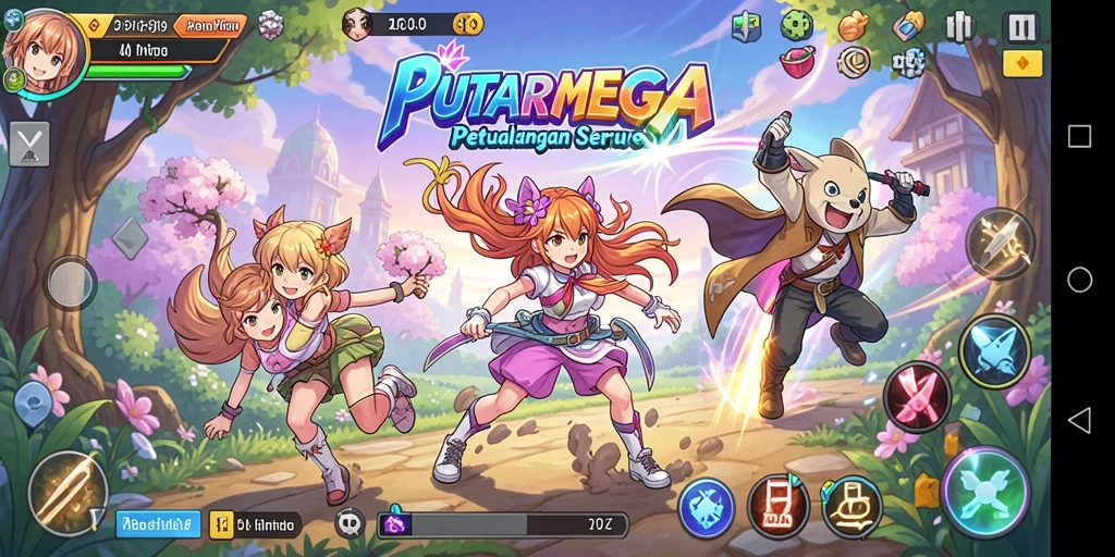 Screenshot gameplay PUTARMEGA menampilkan aksi seru karakter anime.