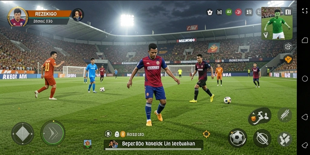 Tampilan gameplay menegangkan dalam REZEKIGO saat pemain berlaga di lapangan.