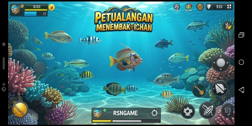 Tampilan gameplay seru dalam RSNGAME dengan aksi menembak ikan.