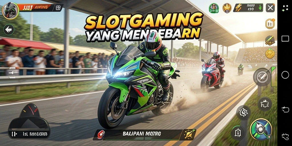 Tampilan gameplay SLOTGAMING yang mendebarkan dan penuh aksi balapan motor.