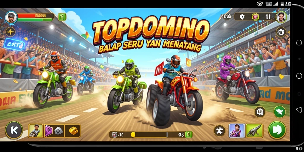 Tampilan seru gameplay balap TOPDOMINO dengan mobil berkualitas tinggi.